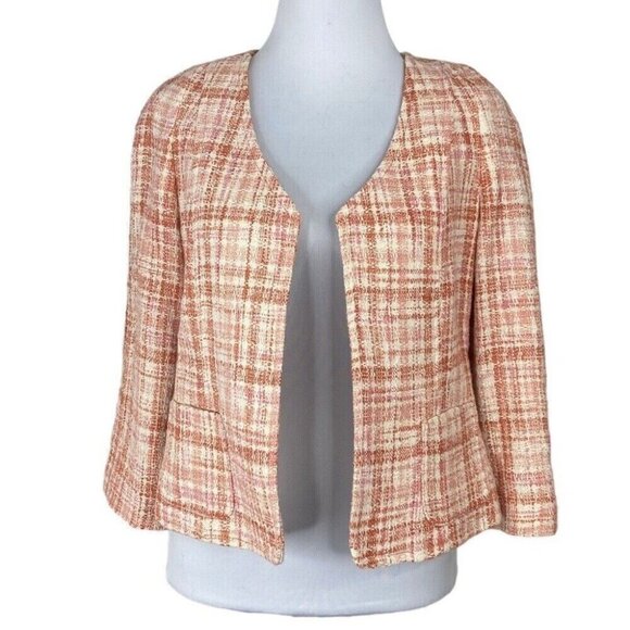 Talbots Women's Y2K Pink Gracie Collarless Plaid Tweed Career Blazer‎ 6/C36 - Picture 11 of 11